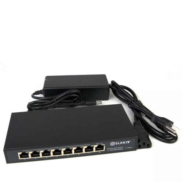 DSLRKIT ALL Gigabit 52V 120W 8 Ports 7 PoE Injector Power Over Ethernet Switch